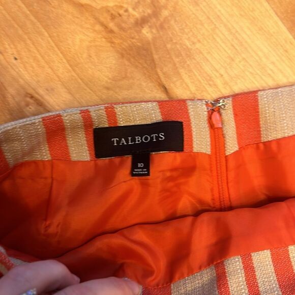 Talbots pencil skirt tan and orange striped - Picture 2 of 5